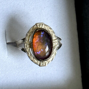 Antique 925 Sterling Silver Dragon's Breath Glass Band Ring Size 5.5